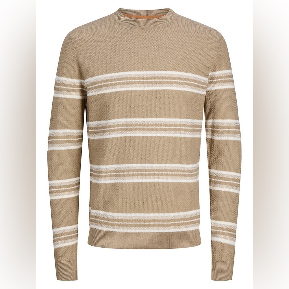 Produkt Dean Striped Crewneck Knit Tan & White Sweater